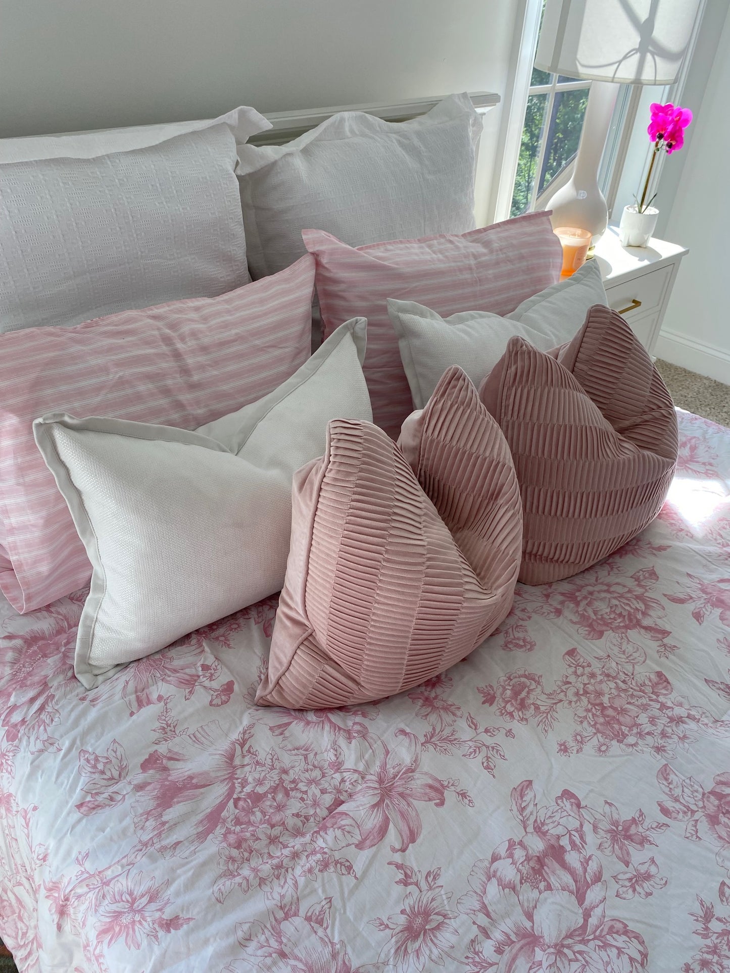 Blush Velvet Pleated Throw Pillows - Set of 2