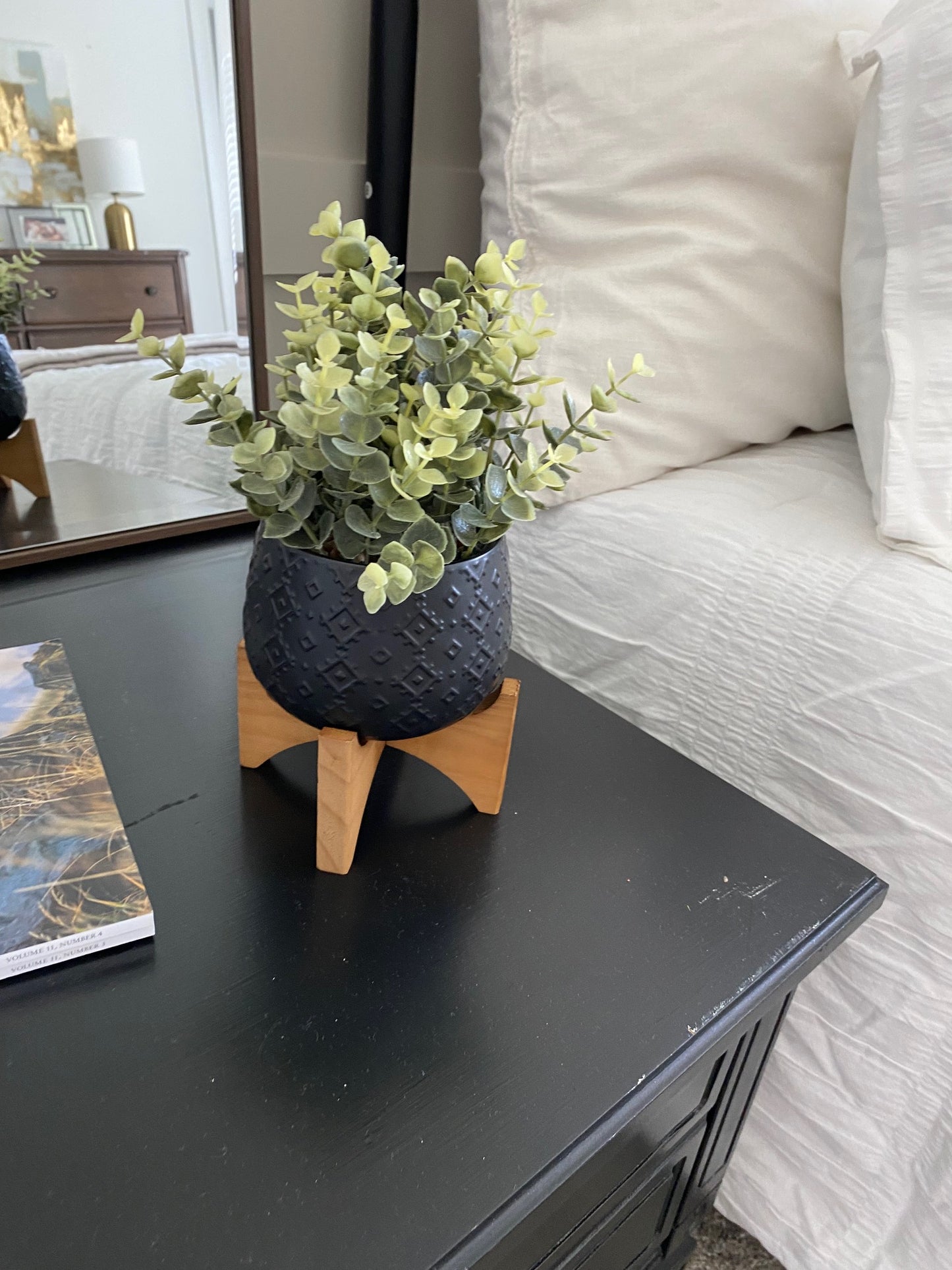 Faux Plant in Black Pot on Stand