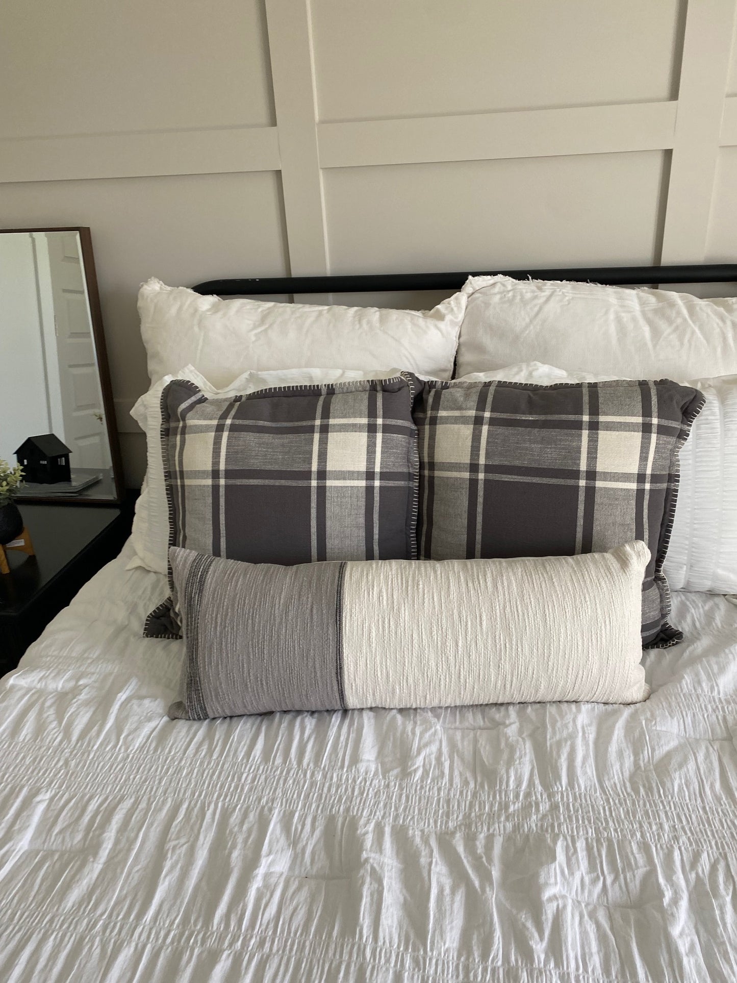 Gray and White Colorblock Bolster Pillow