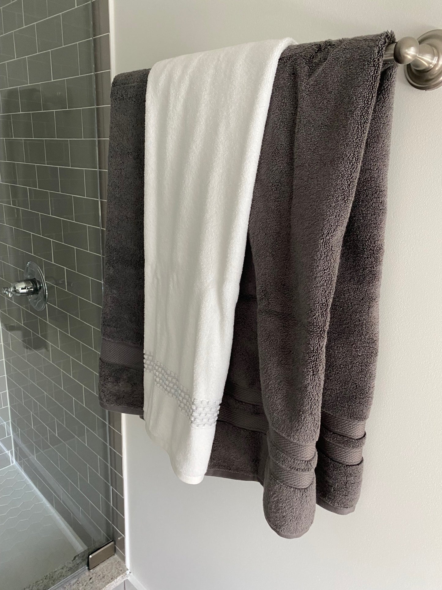 White Bath Towel with Gray Border