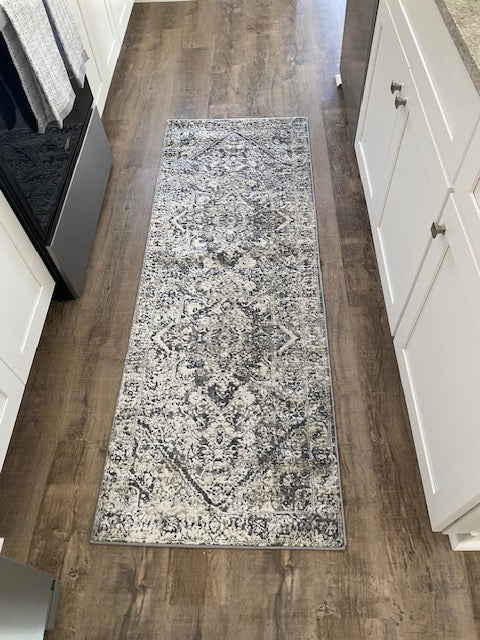 Gray and White Runner Rug