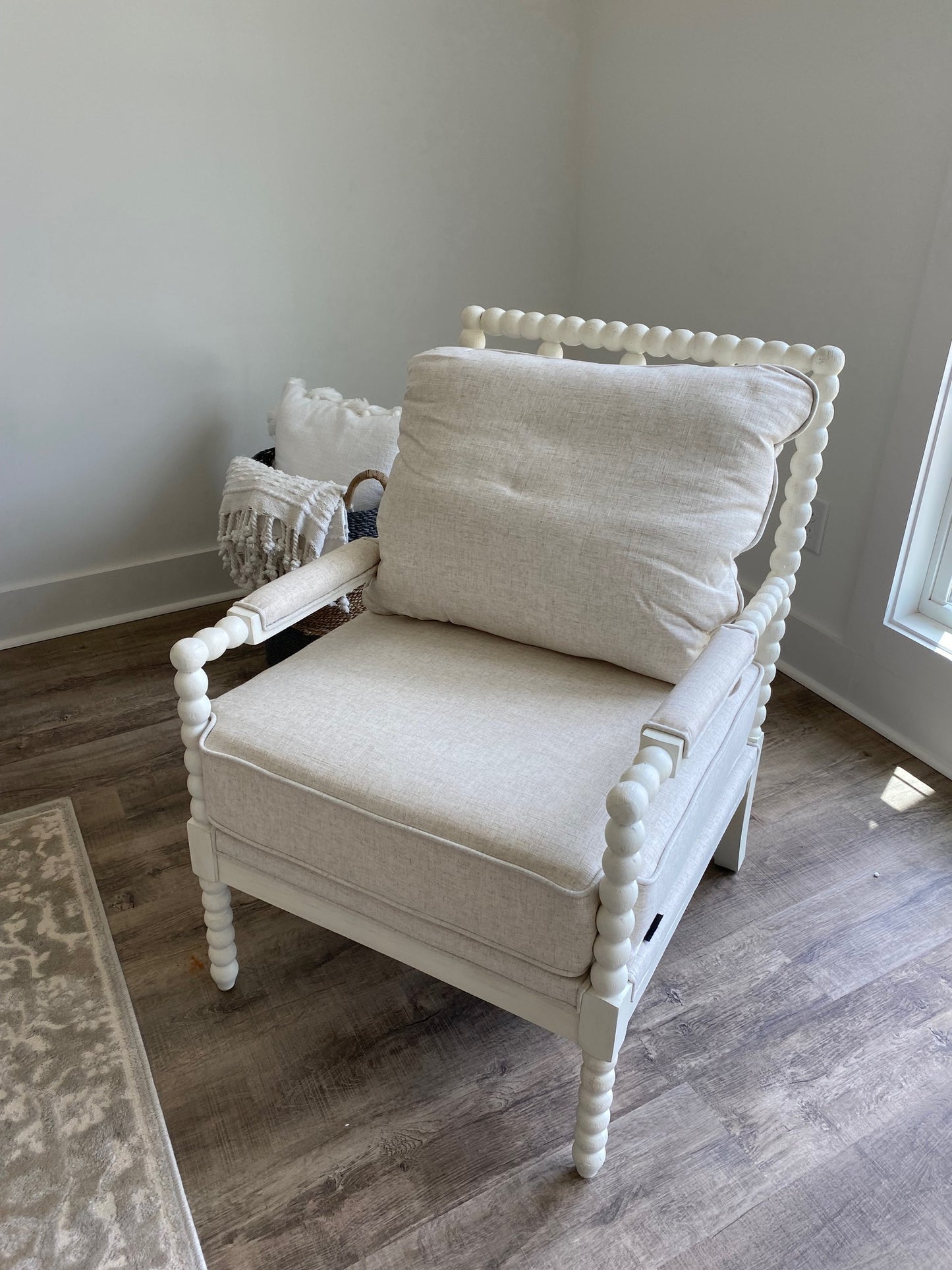 Antique White and Linen Spindle Chair