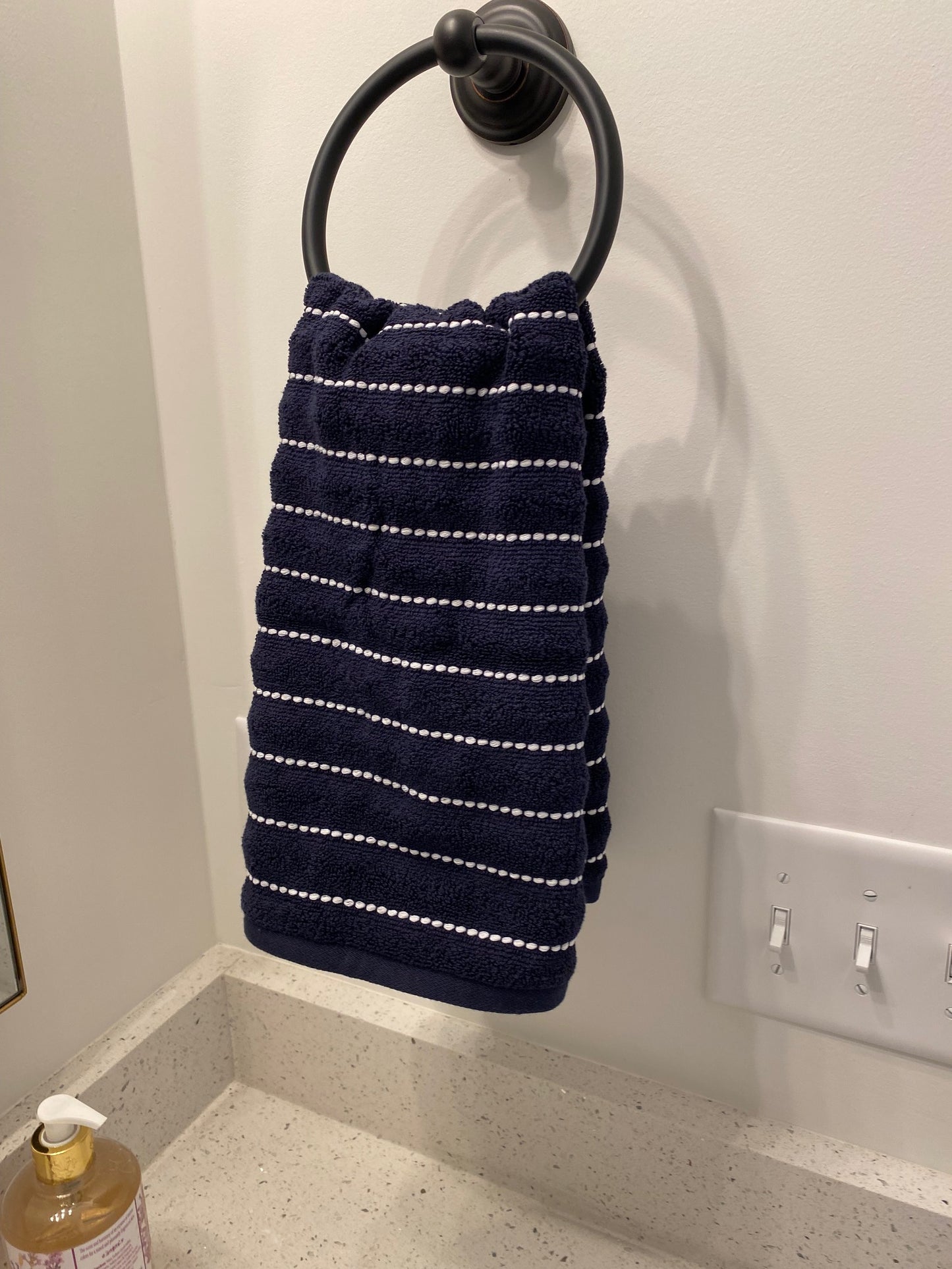 Navy and White Striped Hand Towel