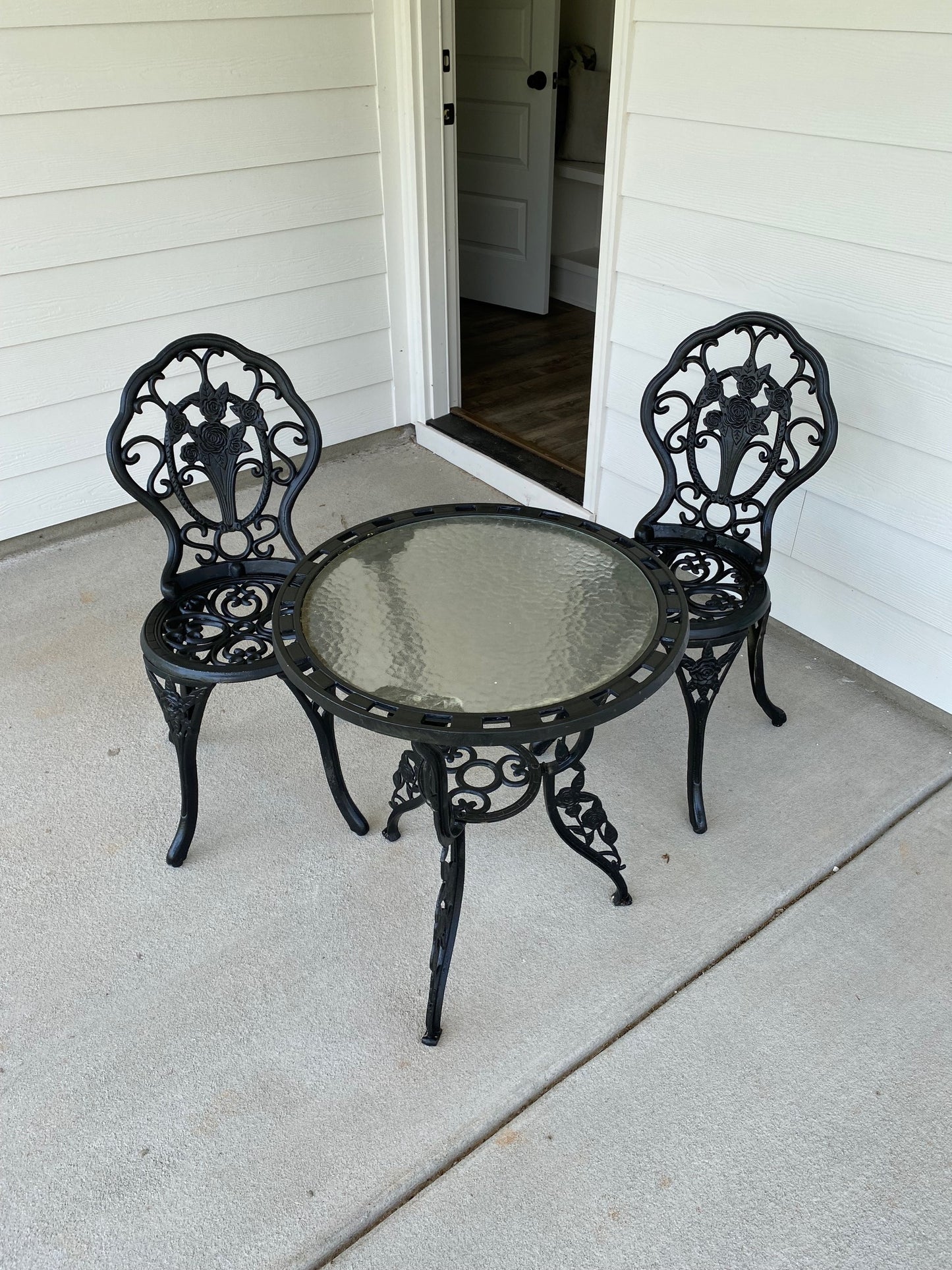 Glass and Iron Patio Bistro Set