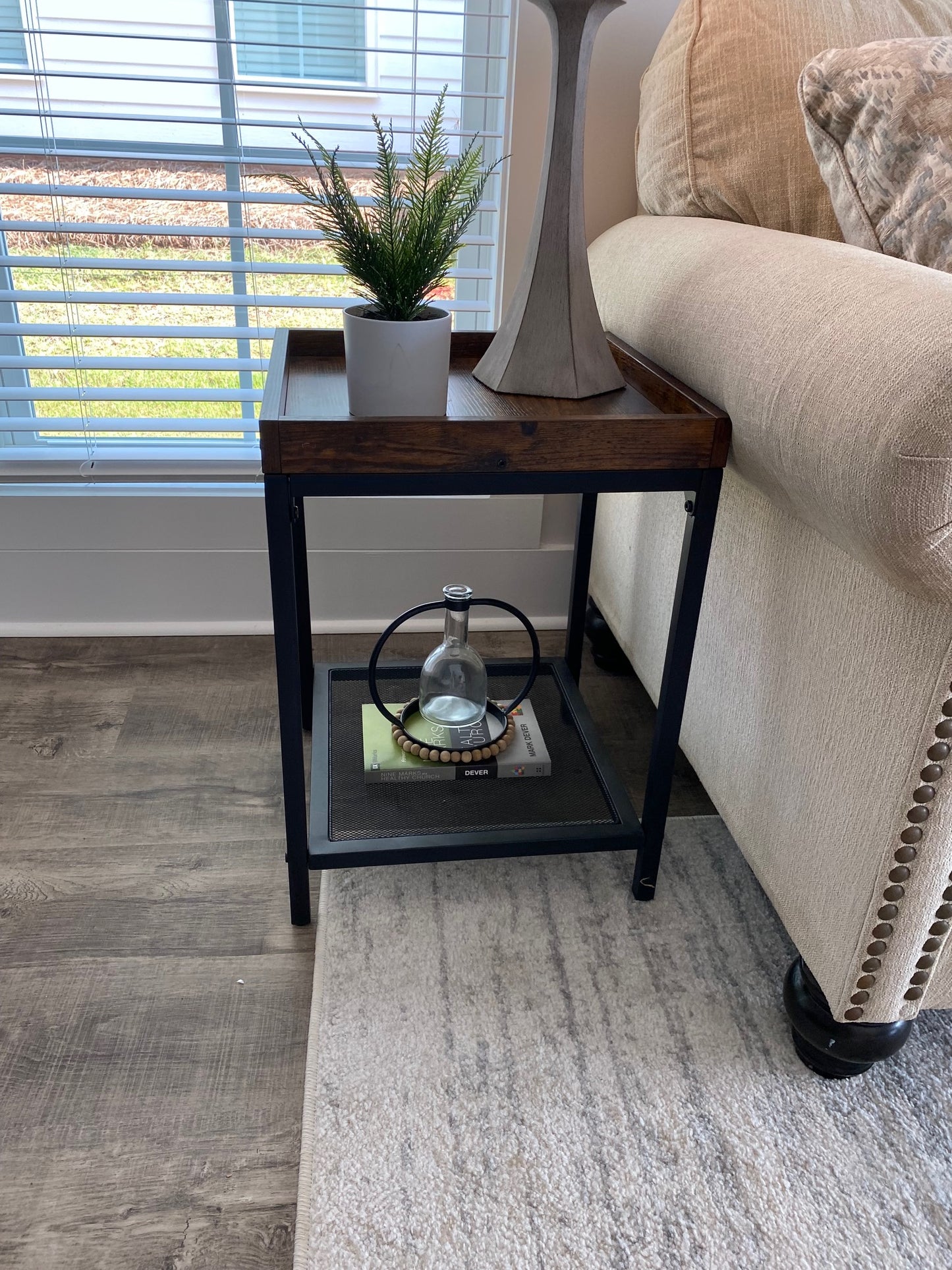 Square Wood and Metal Side Table