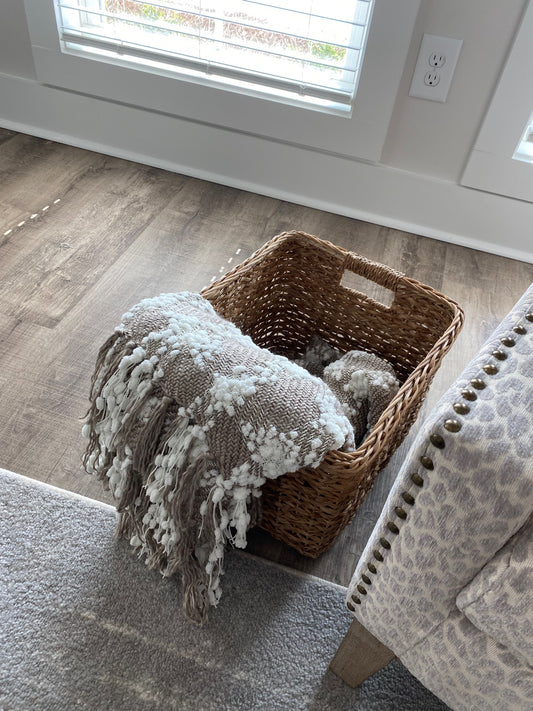 Taupe and White Fringe Throw Blanket