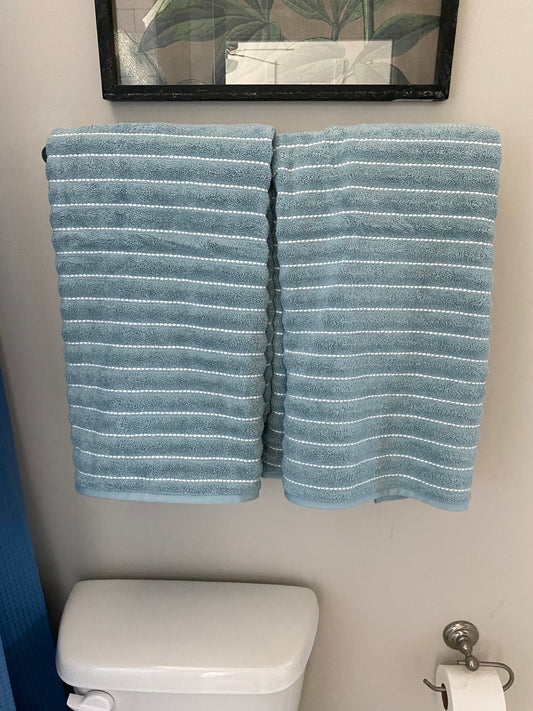 Light Blue White Striped Bath Towels