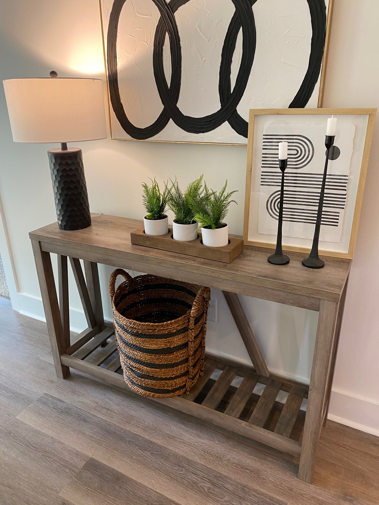 Crossback Graywash Console Table