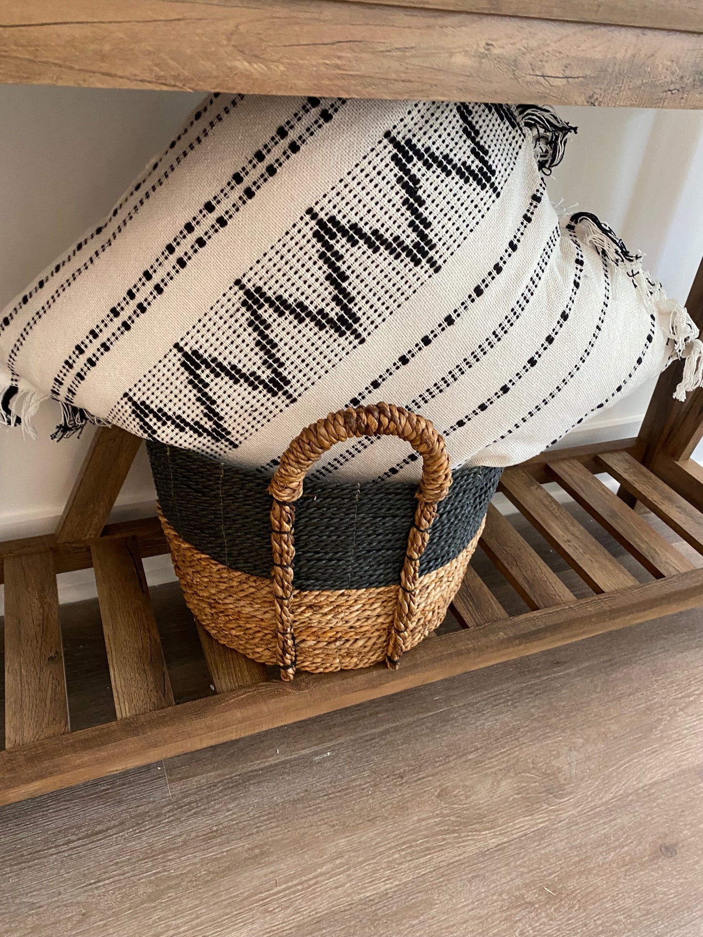 Gray and Rattan Colorblock Basket