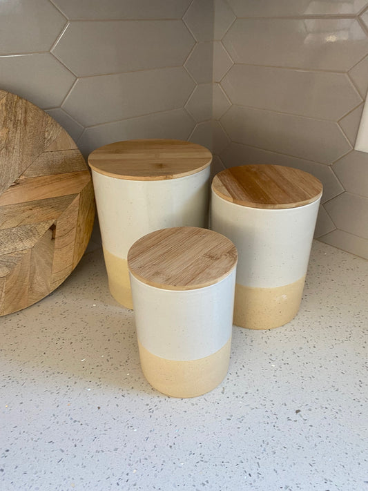 Wood Lidded Canisters - Set of 3