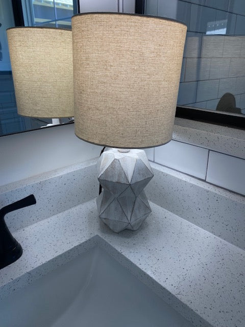 Small White Wood Geometric Lamp