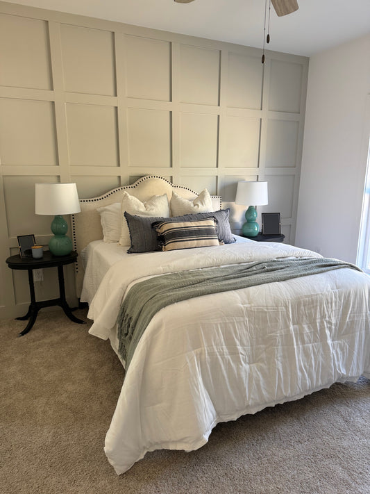 Blue and White Striped Bolster Pillow