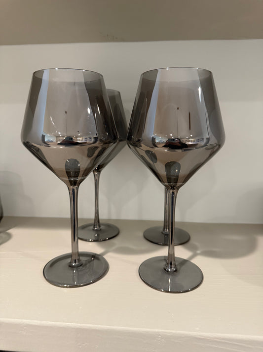 Charcoal Wine Glasses w/ Stems - Set of 4