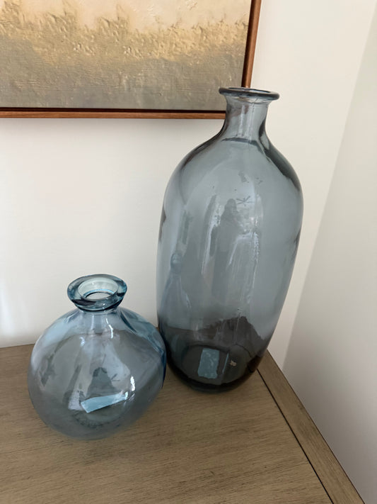 Blue Glass Vases - Set of 2 (1 large, 1 small)