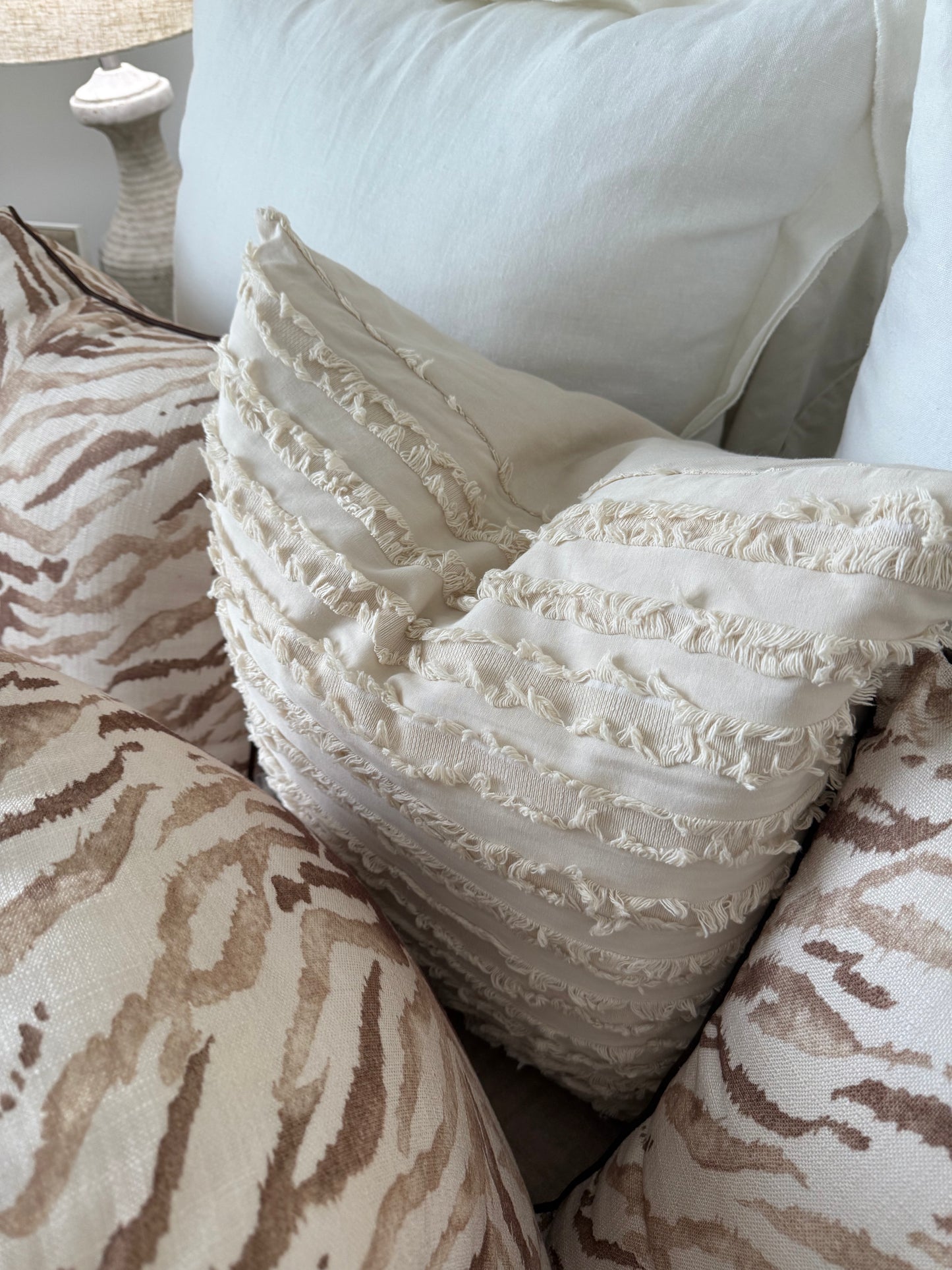 Cream Fringe Pillow