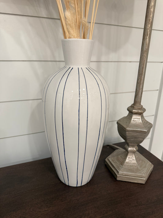 White and Blue Stripe Vase