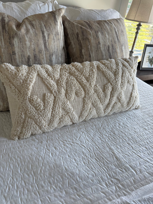 Tan Fringe Pattern Lumbar Pillow