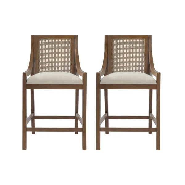 Walnut Handwoven Cane Back Counter Stool