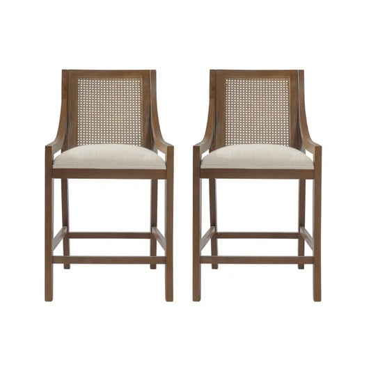 Walnut Handwoven Cane Back Counter Stool