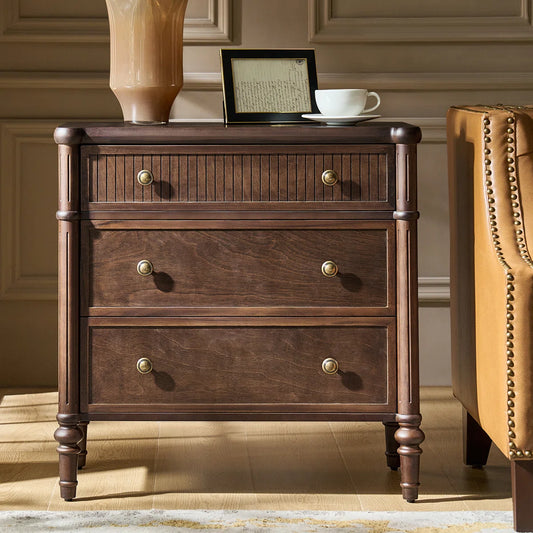 Transitional 28"W 3-Drawer Fluted Solid End Table with Built-in power outlets