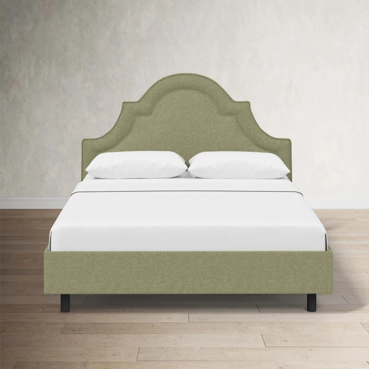 Knipe Upholstered Unfinished Scalloped Quen Bed