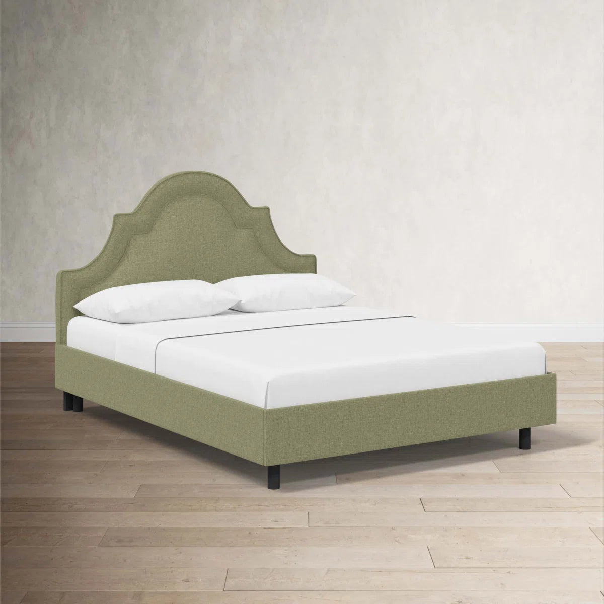 Knipe Upholstered Unfinished Scalloped Quen Bed