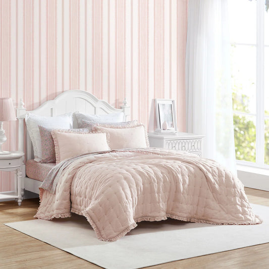 Queen Solid Pink Cozy Quilt Set