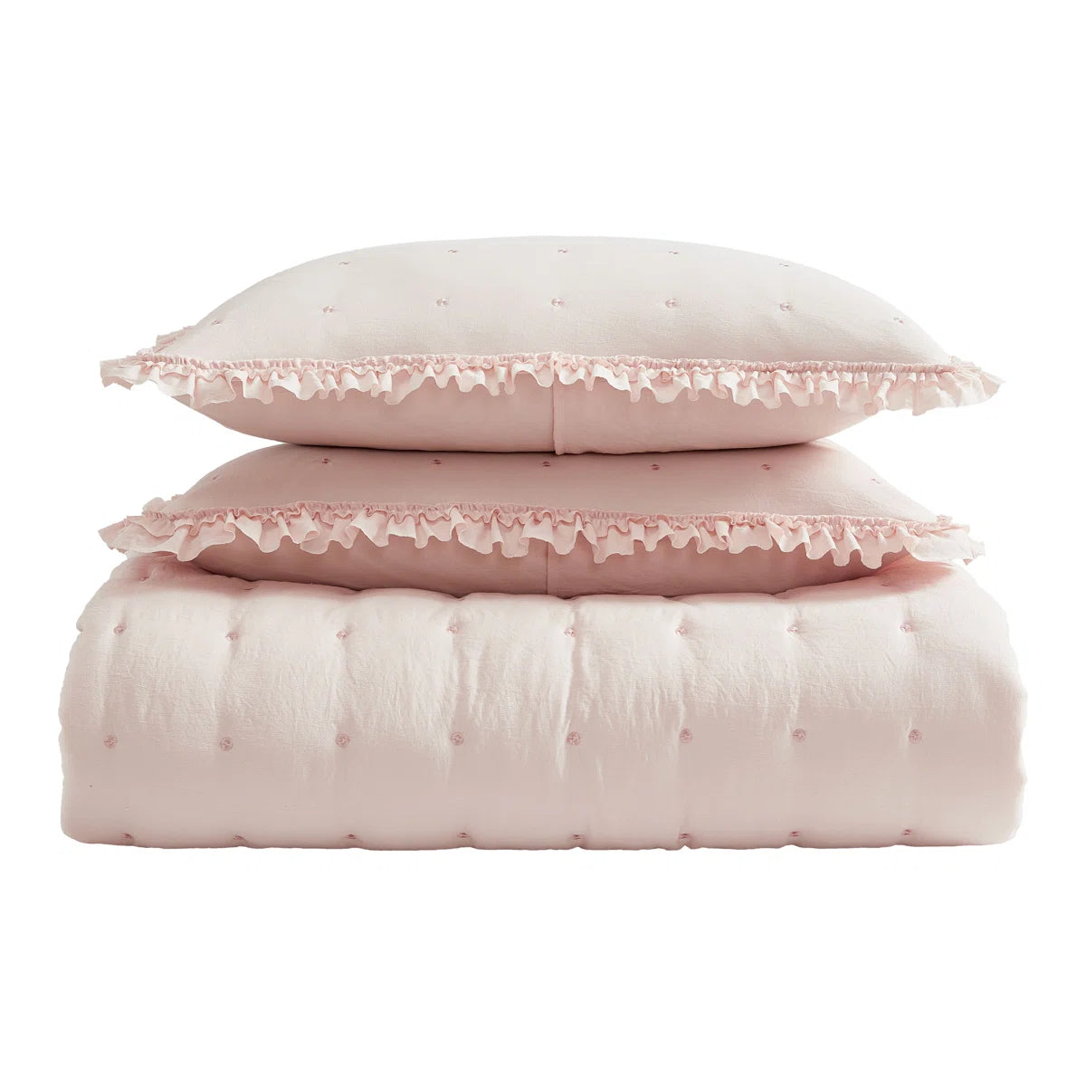 Queen Solid Pink Cozy Quilt Set