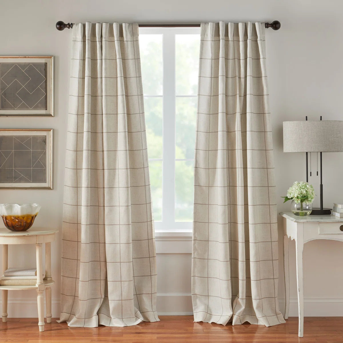 52"W x 108"L Checkered Blackout Rod Pocket Single Curtain Panel