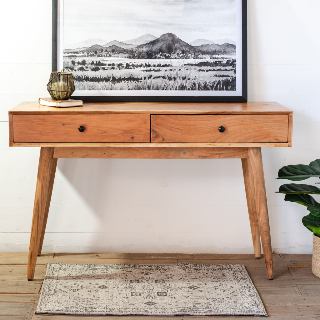 Acacia Wood Console Table with Drawers