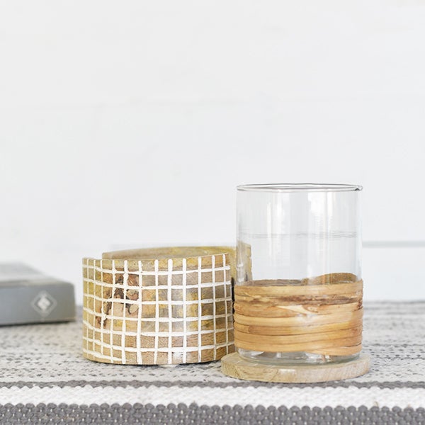 Wood Check Pattern Coasters and Holder - Set of 4