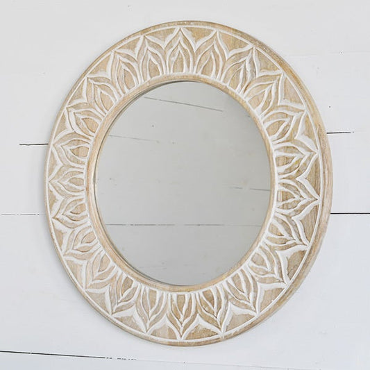 Carved Wood Round Mirror -24"