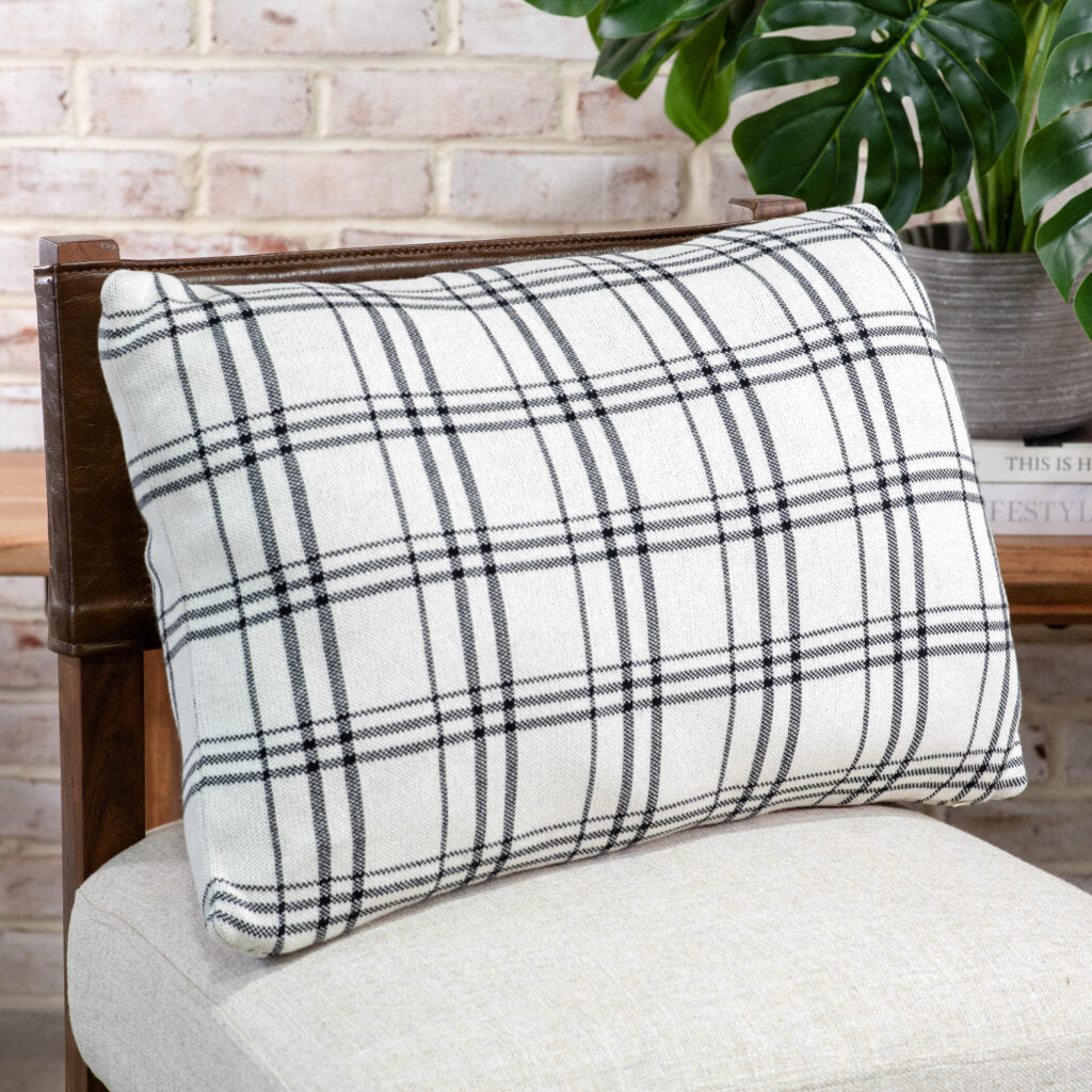 Black and White Check Throw Pillow - Small Bolster