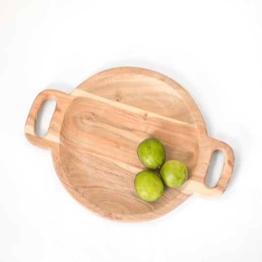 Round Wood Serving Tray 15.75" with Handles