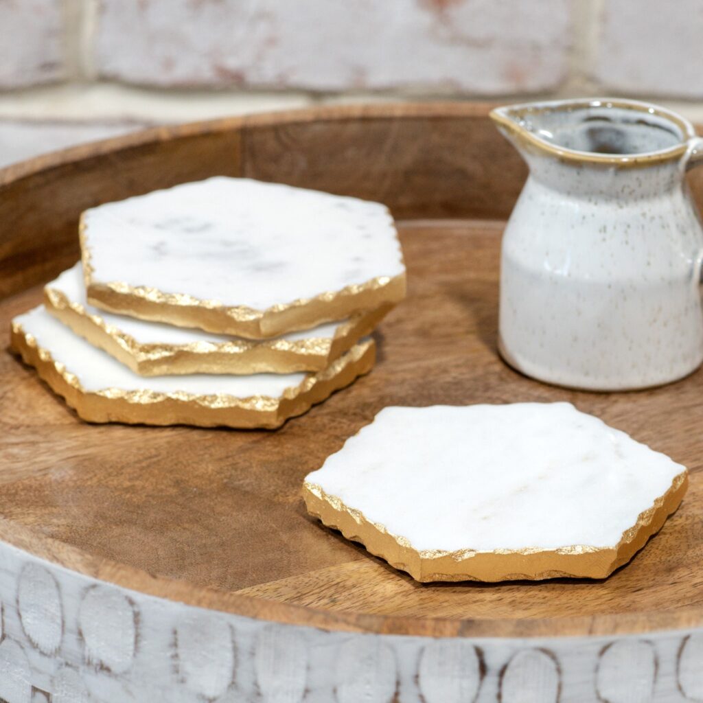 Gold Foil Edge Marble Coasters - Set of 4