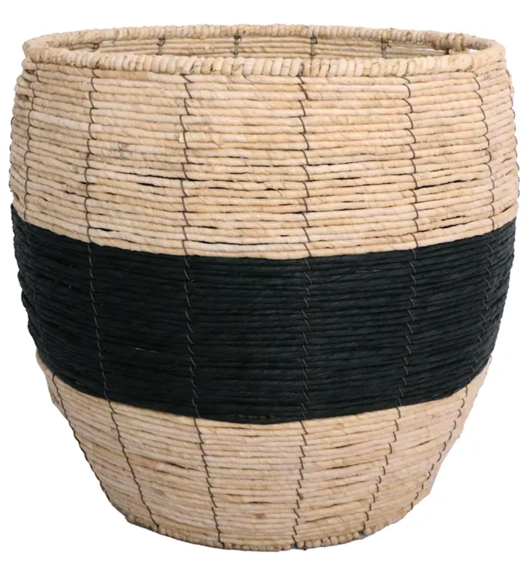 Medium Black Stripe Wicker Basket