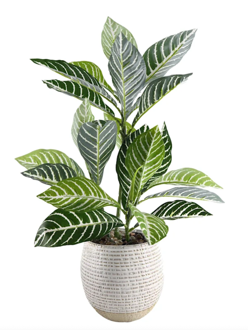 Medium Leafy Faux Plant in White Sketch Pot