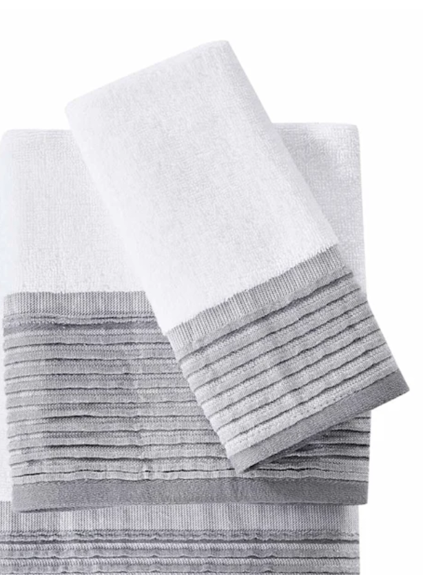 White and Gray Hand Towel - Set of 2