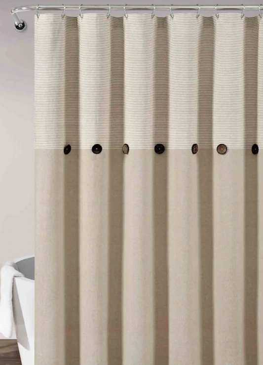 Tan Linen Pleated Button Shower Curtain