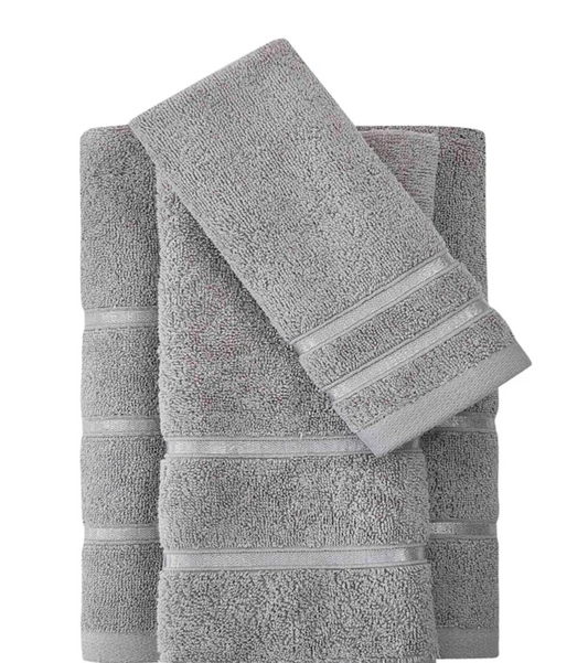 Sterling Grey Bath Towel with Silver Metallic Detail