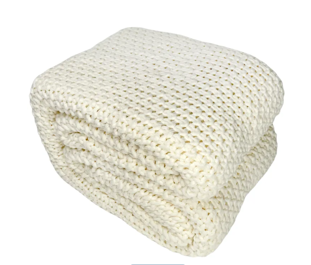 Sweater Knit Ivory Blanket - Queen