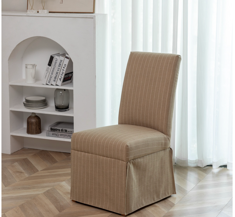 Classic Covered Dining Arm Chair- Tan and White Stripe