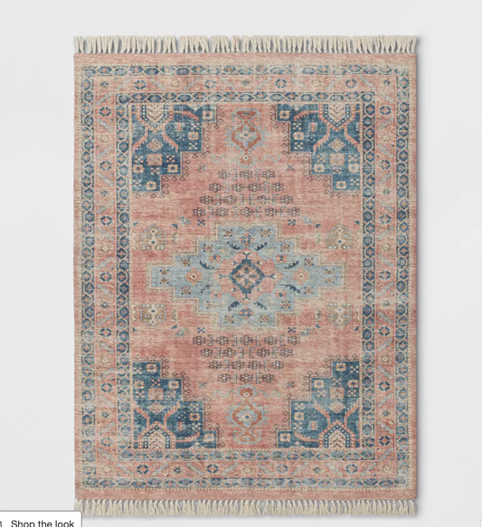 5 x 7 Washable Fringed Medallion Area Rug Rust