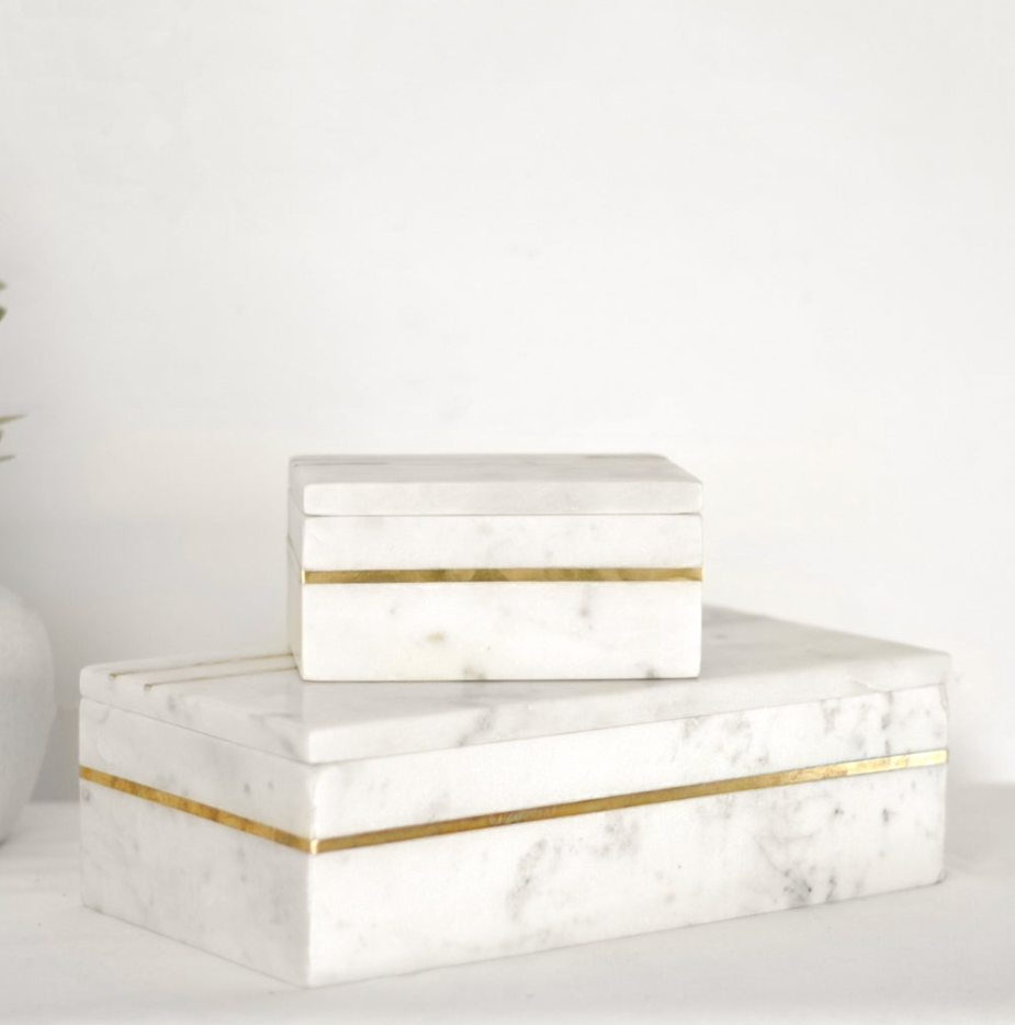 Set of 2 White Marble Boxes