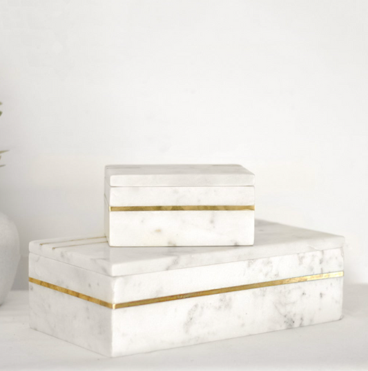 Set of 2 White Marble Boxes