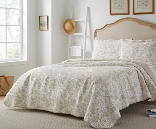 Reversible Beige Cotton Quilt Set - Queen