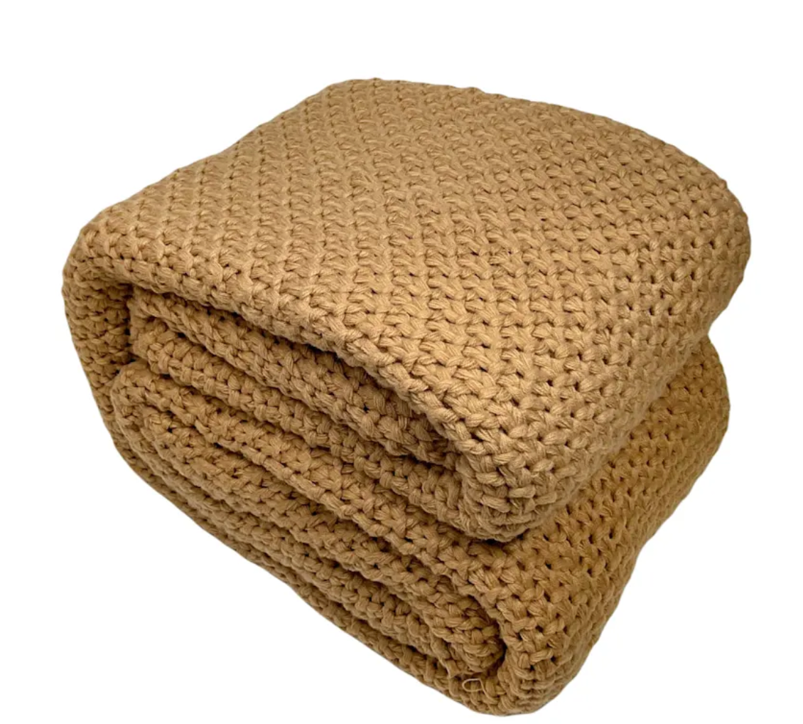 Sweater Knit Brown Bed Blanket - Queen