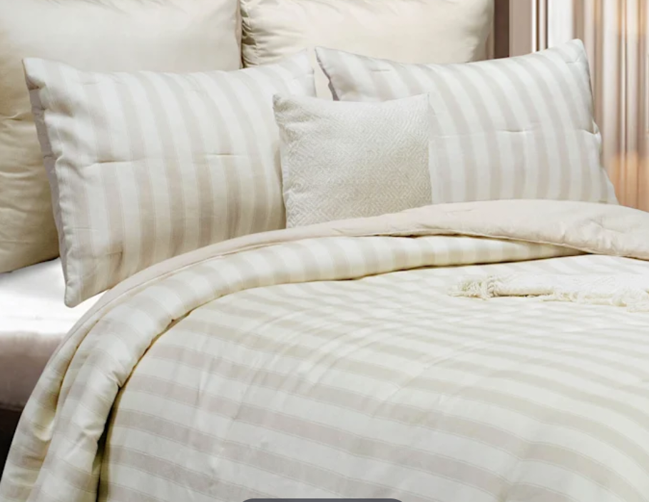 Neutral Stripe Comforter Set - Queen