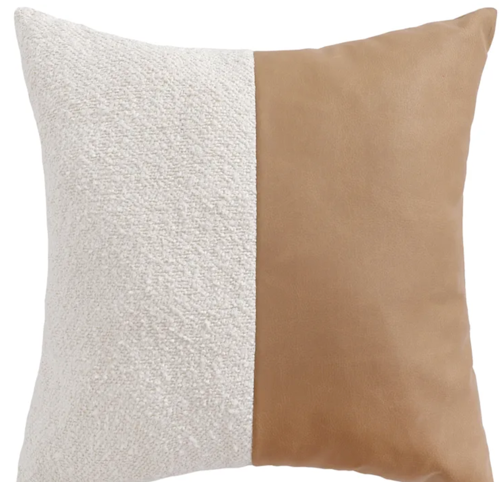 Leather and Boucle Throw Pillow - 18"