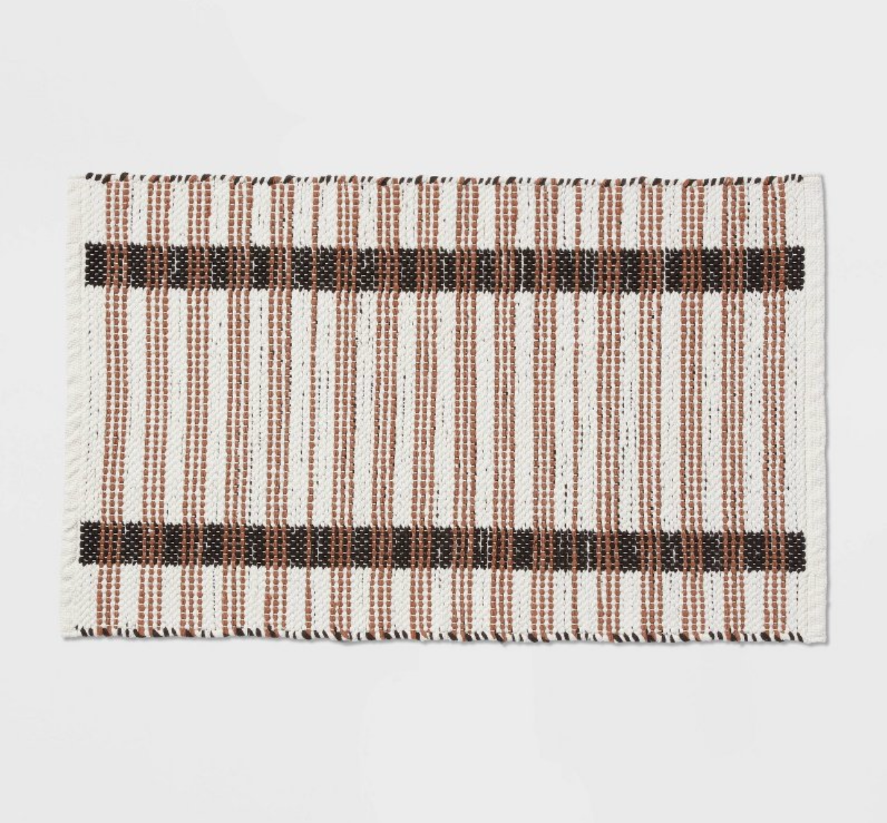 Brown and Black Striped Bath Rug